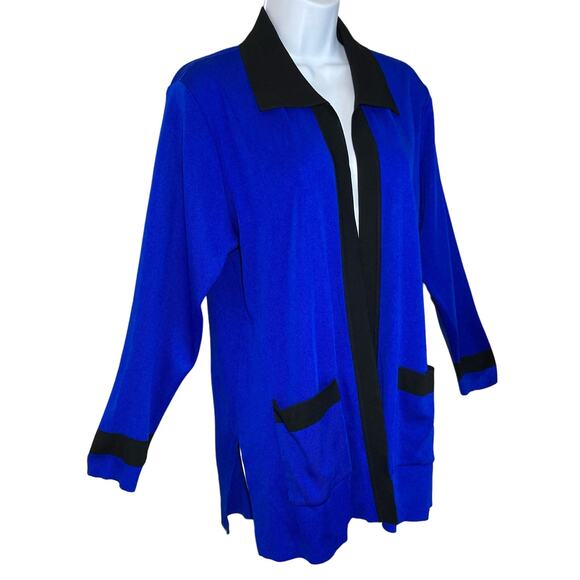 Exclusively Misook Medium Colorblock Royal Blue Jacket With Black Trim Pockets M - Picture 13 of 16